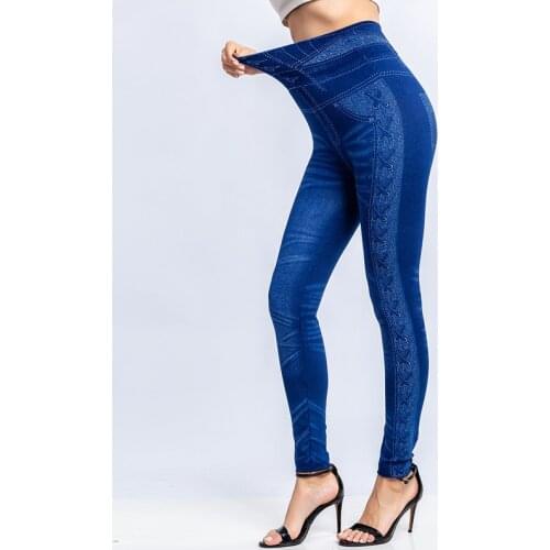 2021 New Fashion Slim Women Leggings Faux Denim Jeans Fitness Elastic Seamless Leggings Long Pocket Sexy Casual Pencil Pants