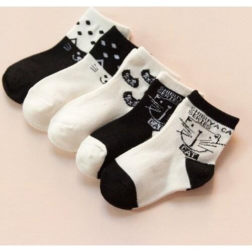 Spring & autumn new Cotton cartoon Black and white kitten children socks 1-12 year kids boys girls socks