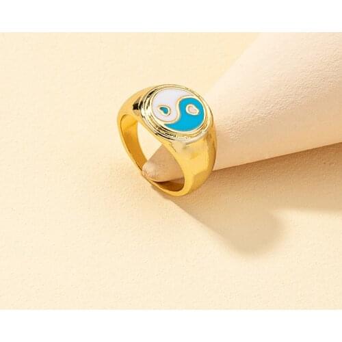 Creative Chinese Style Red Blue Taiji Yin Yang Ring Romantic couple Heart shaped Gold Ring Accessories Fashion Jewelry Gift