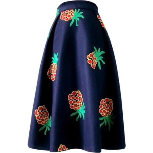 Autumn winter printed woolen umbrella skirt women thick high waist ball gown skirt plus size 2XL
