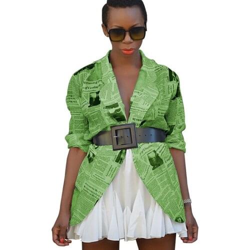 Autumn Retro Vintage Newspaper Print Women Blazer Casual Streetwear Night Club Slim Fit Suit Jacket Female Party Outerwear Coat