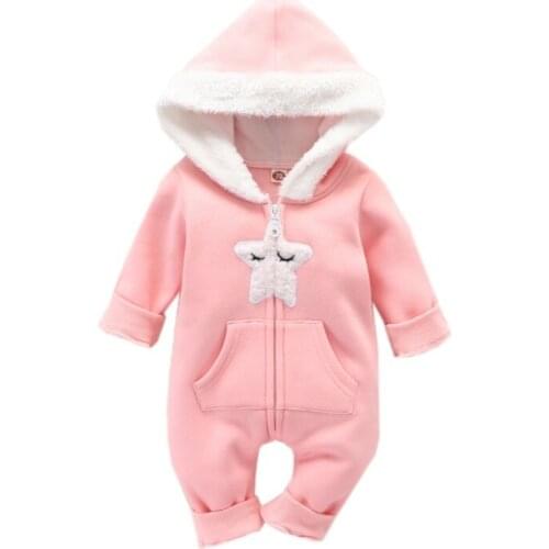 Autumn Baby Plus Velvet Star Pattern Hoodie Romper Bodysuit Newborn Casual Long Sleeve Outerwear Hot Ins