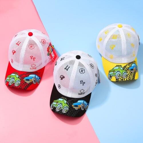 3-9T Children Baseball Cap Adjustable Summer Mesh Cap Kids Sun Hat Cartoon Print Dome Hats Boy Girl Cotton Snapback Caps