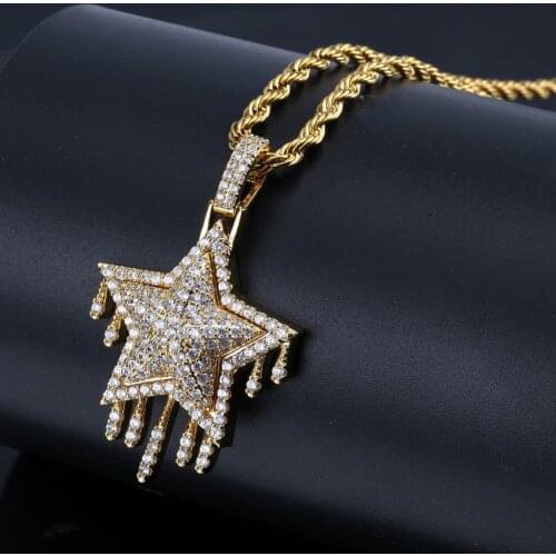 AITIEI Men Women Iced Out Cubic Zircon Bling Drip Star Necklace & Pendant Gold Silver Color Hip Hop Jewelry Rope Chain