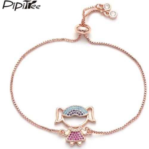 Pipitree Lovely Figure Boys Girls Charm Family Bracelet Slider Chain Austrian Crystal Couple Bracelets for Women Lovers Jewelry