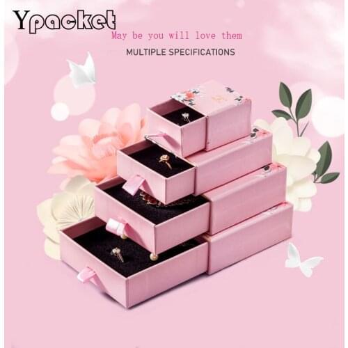 Pink Square Jewelry Organizer Box Rings Storage Box For Pendant Necklace Earrings Christmas Gifts Shopping Paper Handle Bags