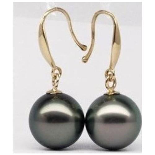 PAIR OF NATURAL TAHITIAN GENUINE 10.3MM BLACK LOOSE PEARL EARRING 14K/20 HOOK MARK