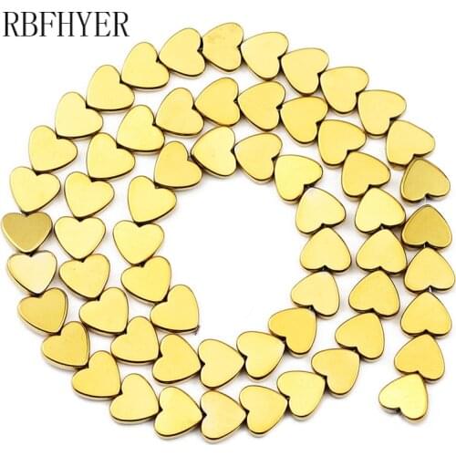 RBFHYER Hematite 6/8/10mm Natural Stone Gold Peach Hearts Charm Loose Spacers Beads For Jewelry Making Diy Bracelet Findings