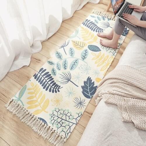 Modern Tassel Weave Carpet Fashion Printing Home Office Linen Floor Decor Rug Bay Window Bedside Door Foot Mats