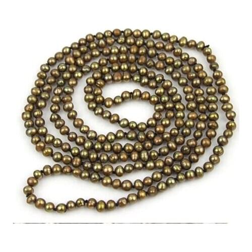 Gorgeous Pearl Jewellery,50inches Long AA 6-7MM Brown Cultured Pearl Necklace