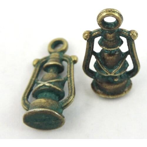 Vintage 20pcs/pack Antique Bronze Oil lamps SHaped pendant zinc alloy Novelty 20*10mm Charms Jewelry Crafts pendant For Bracelet