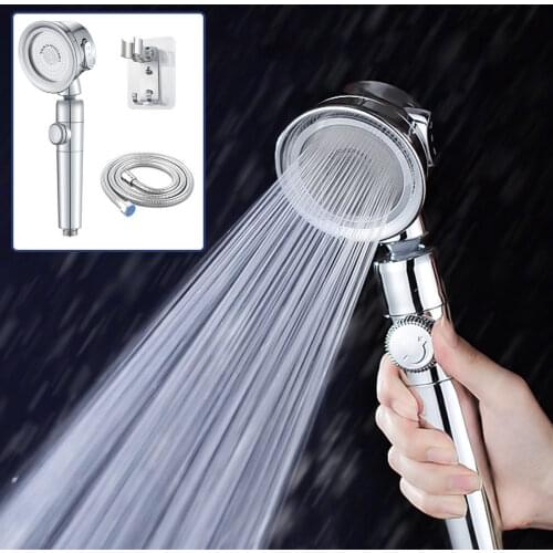 High-Pressure Water-Saving Handheld Shower Head Showerhead with 3 Modes Stop Button Cotton Filter for Home Bathroom Water Saving