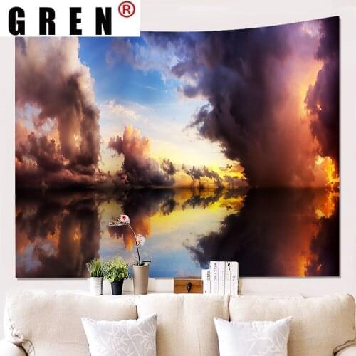 GREN Lake Cloud Reflection Landscape Tapestry Hanging Covering Rugs Background Cloth Beach Mat Blanket Bedroom Living Home Decor