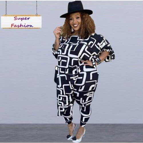L-5XL 2021 Women summer clothing large plus size two piece set casual printing loose top and pant suits Wholesale dropshopping