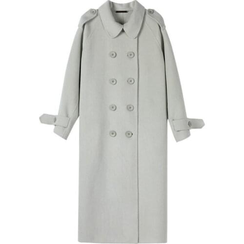 Woolen Jacket Womens Autumn Winter New Hepburn Style Solid Color Lapel Double-breasted Lace-up Overcoat Temperament Commuting