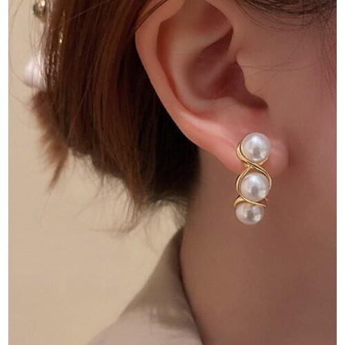 Origin Summer Korean Fashion Gold Color Metal Dangle Earring for Women Girls Simulation Pearl Beaded Earring Jewelry Pendientes