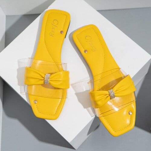 Women Slippers Square Toe Transparent PVC Ladies Flat Slides Crystal Bling Female Outdoor Beach Flip Flops Woman Shoes Sandales