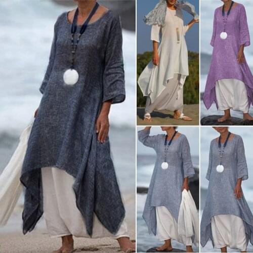 2020 Summer Autumn Plus Size Dresses Women 5XL Loose Long Vintage Dress Boho Shirt Dress Maxi Robe Female Cotton Linen Vestidos