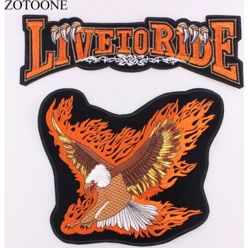 ZOTOONE Embroidery Iron On Large Patch Stick Applique LIVE TO RIDE Eagle Patch Clothing Textiles Clothing DIY Craft Decoration E