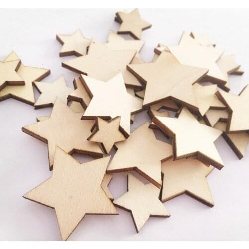 100pcs Unfinished Wooden Star Cutout Shapes Wood Stars Shaped Wood Pieces for DIY Arts and Crafts Wedding Christmas Decor