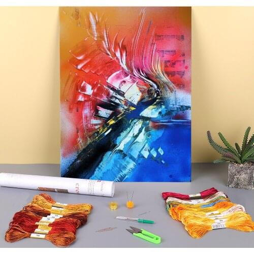 Abstract Printed Fabric 11CT Cross-Stitch Patterns DIY Embroidery DMC Threads Handiwork Knitting Painting Handmade Package