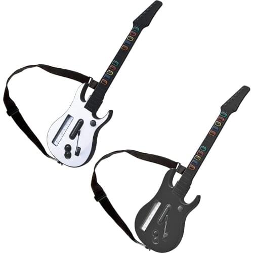 Wireless Controller with Adjustable Strap for Wii Guitar Hero Rock Band 2 3 Games with White Black Colour