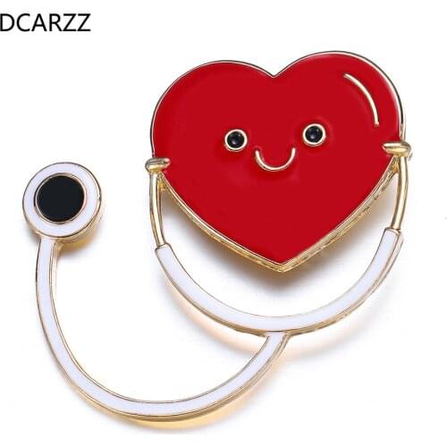 DCARZZ Stethoscope Brooches Pins Medical Doctor Nurse Pins Classic Jewelry Romantic Cute Gold Red Enamel Pin Metal Women Gift