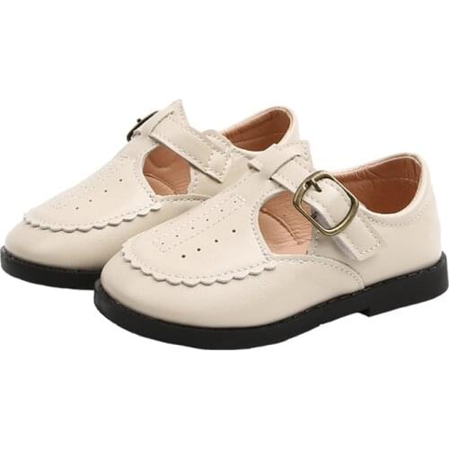 CUZULLAA Kids Cut-outs T-Strap Casual Shoes For Girls Princess Flats Children Hook & Loop Shoes Size 21-30