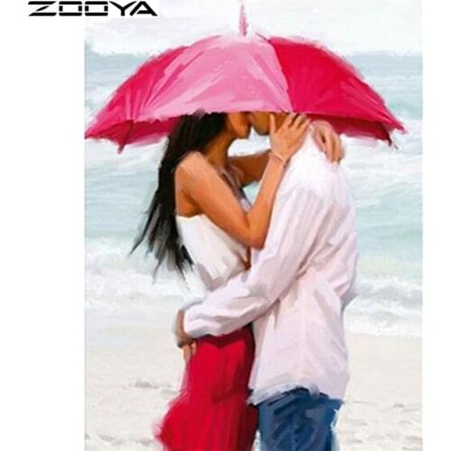DIY Diamond Painting Mosaic Art Diamond Embroidery Needlework Rhinestone Pasted Cross Stitch Couple Under The Red Umbrella R1143