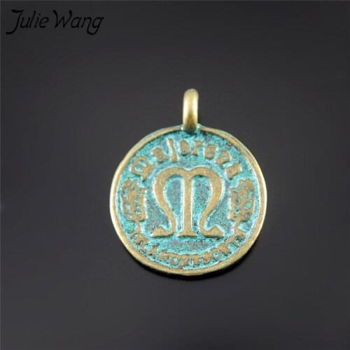 Julie Wang 20pcs Antique Bronze Double-sided Carving Symbol Coins Charms Necklace Pendant Making Jewelry Findings Accessories