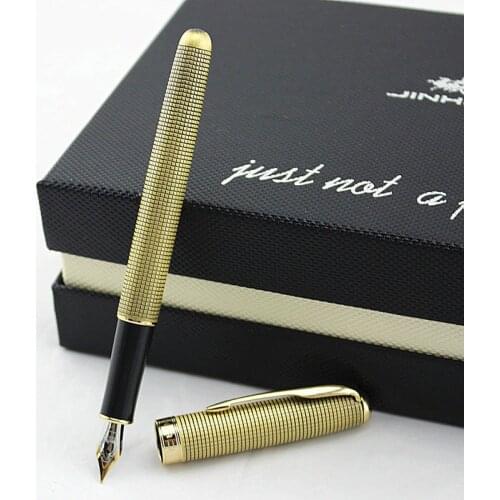 Jinhao 75 Fashion Golden Metal Fountain Pen, Beautiful Grid Patterns with Converter Gift Pen for Office Business Home School