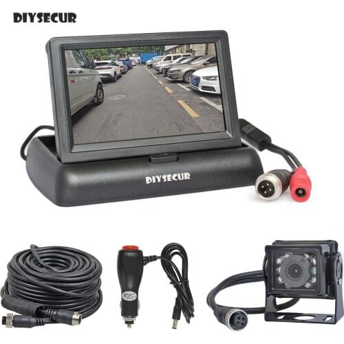 DIYSECUR DC12V-24V 4PIN 4.3inch Reverse Rear View Car Monitor Backup CCD IR Night Vision Bus Truck Car Camera free car charger