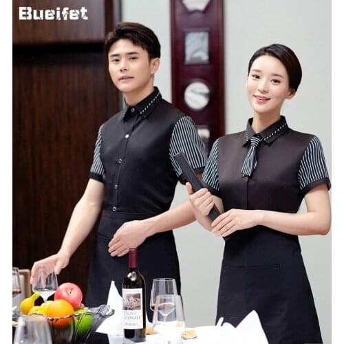 Teahouse Hot Pot Hotel Waiter Clothing Summer Farmhouse Overalls Waiter Workwear Internet Bar BBQ Restaurant Staffs Uniform