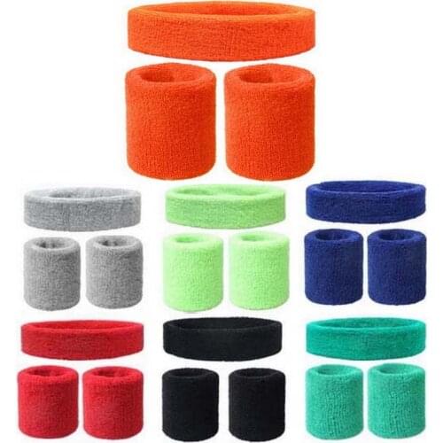 Basketball Tennis Towel Sweat Bands Set 2Pcs Sport Wristbands + 1Pcs Headband For Men Women Head Wrist Brace Support Protector