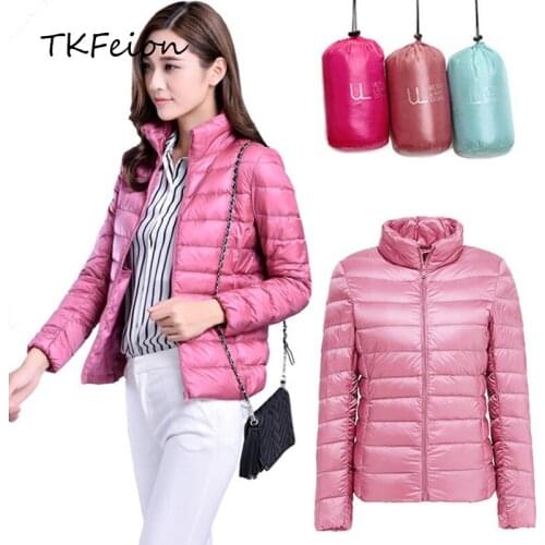2019 Womens Jackets Coats White Duck Down Filler Spring Autumn Ladies Slim Coats Stand Neck Ultra Thin Light Female Down Jackets
