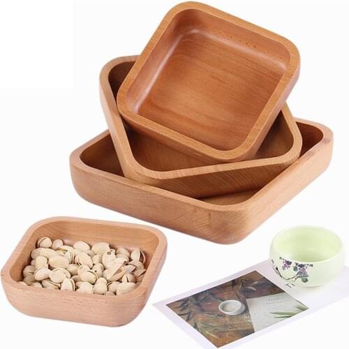 Square Wooden Bowl Eco-friendly Salad Bowl Set Snack Dessert Serving Dishes Plate Tableware Food Container 4 Sizes Dropshipping