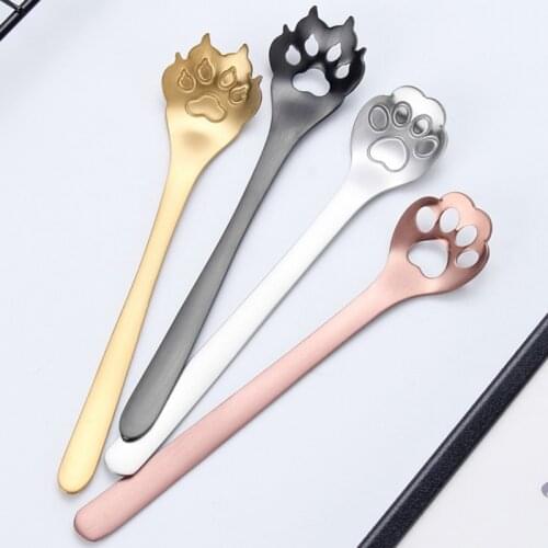Cute 304 Stainless Steel Coffee Spoon Cat Paw Stirring Spoon Teaspoon Tea Spoon Dessert Spoon Long Handle Tableware