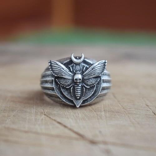 Moth Dead Head Ring Mystical Esoteric Circle Sign Of The Moon Rings