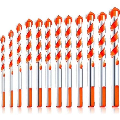 LBER 12Pcs Masonry Drill Bits Set Drill Bit Set Triangular Handle Multifunctional Drill Bits for Wall, Brick, Cement
