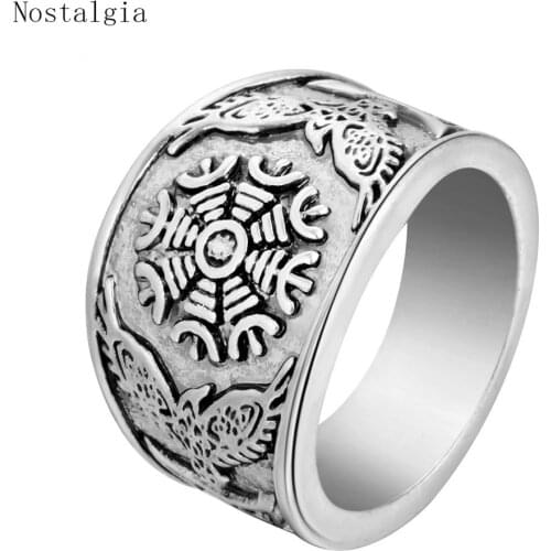 Nostalgia Aegishjalmur Helm Of Awe Viking Ring Nordic Pagan Odins Raven Side Animal Amulet Rings For Men Women
