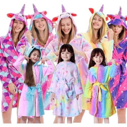 2020 New Unicorn Hooded Children Bathrobes Kids Star rainbow Bath Robe Animal For Boys Girls Pyjamas Nightgown Kids Sleepwear
