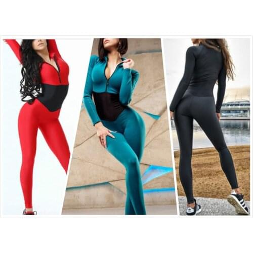 2020 New Women Set Sportswear Siamese Sports Suit Gym Wear Running Clothing Tracksuit Sexy Ensemble Zipper Jumpsuits Fitnes