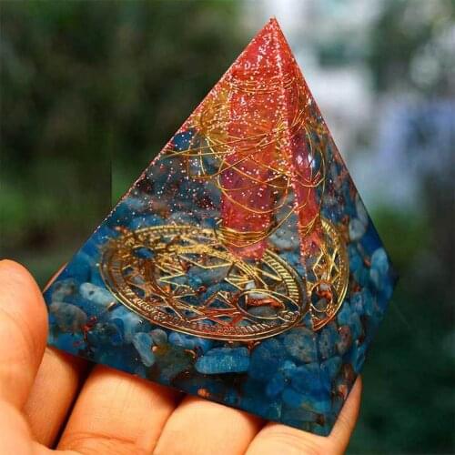 Handmade Orgonite Pyramid 60mm Red Quartz Crystal with Lapis Lazuli Natural Stone Reiki Energy Healing Meditation Orgone