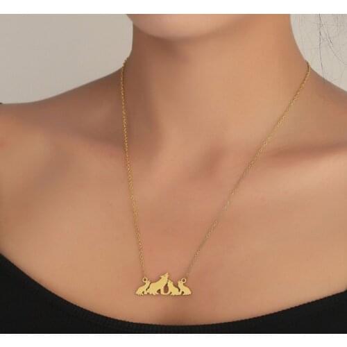 Punk Stainless Steel Wolves Mother and Babies Necklaces for Men Women Tibetan Wolf Pendant Vintage Animal Jewelry Gift