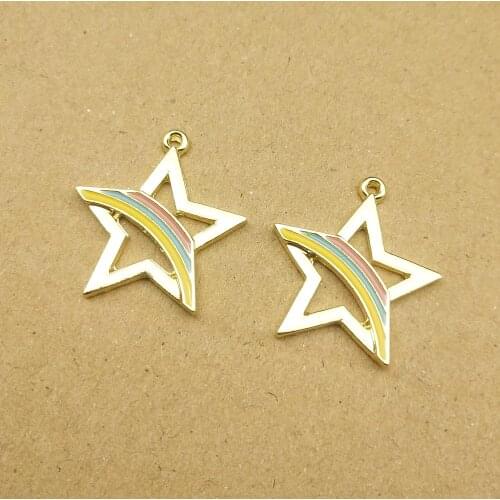 10pcs 21x24mm enamel rainbow star charms for jewelry making and crafting cute earring pendant necklace bracelet charms