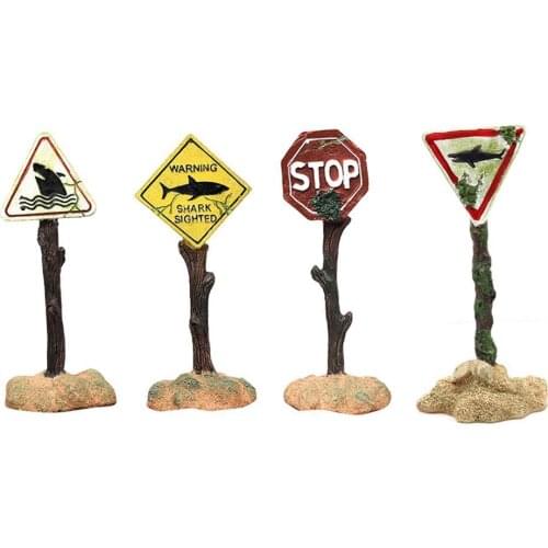 Resin AquariumWarning Sign Fish Tank Aquarium Background Decoration Ornaments Artificial Landscaping Accessories 6.5x4.5x16cm