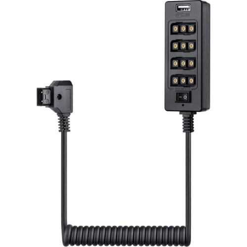 Dtap Splitter Cable with Power Switch D-Tap for V-Mount V Lock, Gold Mount Battery to 3P x 4 Female Port & USB Port