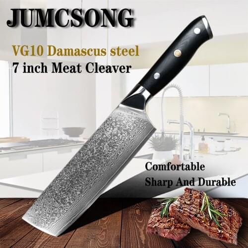 JUNSHENG 67 layer Damascus VG10 steel kitchen knife 6.5 inch meat cleaver chefs knife G10 handle multi-function fruit knife