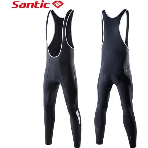 Santic Cycling Bib Tights Winter Padded Leggings Compression Reflective Bicycle Pants Thermal Fleece Zipper MTB Bike Trousers