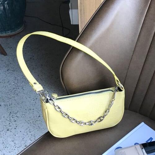 Vintage PU Leather Women Handbags Fashion Chains Ladies Baguette Underarm Bag Crocodile Pattern Girls Small Purse Shoulder Bags